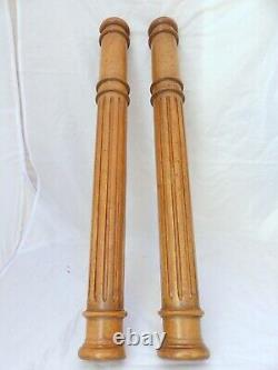 19TH French Antique Pair Turned Carved Walnut Wood Pillar Column 24.8 Accidents