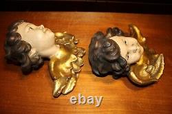 19th 9 Pair Wood Hand Carved Angel Putto Cherub Heads Statue Figure Sculpture