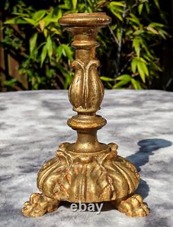 19th Century Pair French Carved Gilt Wood Claw Feet Antique Candlestick Holders