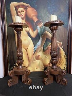 19th Century Pair Of Gothic Carved Walnut Tripod Candle Stands
