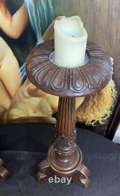 19th Century Pair Of Gothic Carved Walnut Tripod Candle Stands