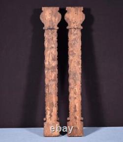 20 Tall Pair of French Vintage Gothic Revival Panels/Pillars in Solid Oak Wood