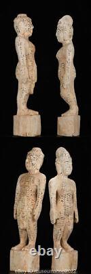 24 Chinese Wood Carved Acupuncture Acupuncture Points Man Statue Sculpture Pair