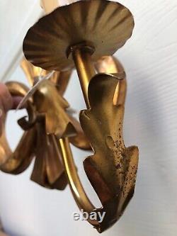 2 Hand Carved and Gilded Italian/Florentine bow sconces. Very Rare wall lights