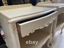 2 X Vintage Art Nouveau Shabby Chic French Style White Solid Wood Bedside Tables