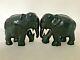 60s-70s Vintage Ceylon Ebony Elephants Pair Statue Hand Carved Décor From Ceylon