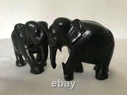 60s-70s Vintage Ceylon Ebony Elephants Pair Statue Hand Carved Décor from Ceylon