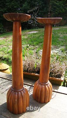 A Large Pair Of Carved Wooden Church Pricket Candlesticks