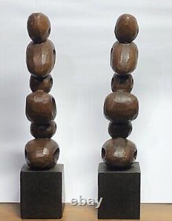 A Pair Of Rare Vintage Modernist Abstract Stacked Carved Wood Sculptures 19