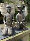 A Pair Of Vintage Hand Carved Bejewelled Thai Musician Figures 40cm Tall