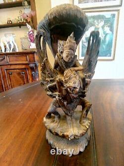 A Vintage Pair of Hand Carved Ebony Wood Sculptures Vishnu Riding Garuda 16