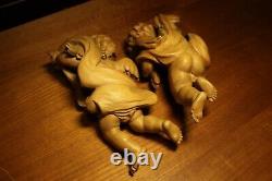 Anri Pair 11 Wood Hand Carved Carving Angel Putto Cherbu Italy Statue Figure