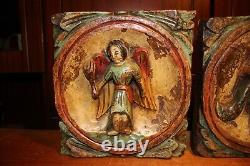 Antique 10 Pair Wood Hand Carved Spanish Spain Angel Putto Wall Reliefs Figures