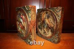Antique 10 Pair Wood Hand Carved Spanish Spain Angel Putto Wall Reliefs Figures