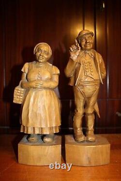 Antique 13 Pair Wood Hand Carved Black Forest Bavarian Couple Statue Figures