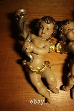 Antique 14 Pair Hand Carved Wood Flying Angel Cherub Putto Wall Figure Statue