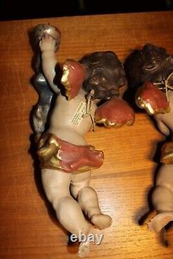 Antique 14 Pair Hand Carved Wood Flying Angel Cherub Putto Wall Figure Statue