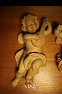 Antique 14 Pair Wood Hand Carved Flying Angel Cherub Putto Wall Figure Statue