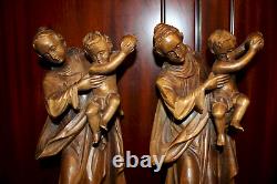 Antique 18 Pair Wood Carved Our Lady Mary Madonna Immaculate Jesus Wall Statue