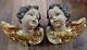 Antique 4 Pair Hand Carved Wood Wall Angel Putto Cherub Heads Figures Germany