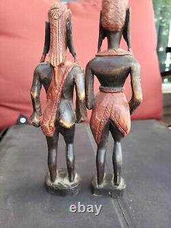 Antique African Couple Tribe Figurine Carved Wooden Statue Vintage Handmade X2