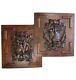 Antique Black Forest Carved Wood Panels Pair Animal Plaques Hunting Game Trophy