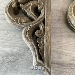 Antique Pair 19th 18th Century Carved Wood wall shelf, ornate brackets
