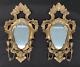 Antique Pair Carved Wood Mirrored Wall Sconces Candle Italian Florentine 12x20