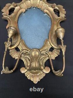 Antique Pair Carved Wood Mirrored Wall Sconces Candle Italian Florentine 12X20