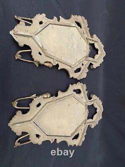 Antique Pair Carved Wood Mirrored Wall Sconces Candle Italian Florentine 12X20