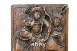 Antique Pair Chinese Wood Carved Bookends Men On Horses Bow & Arrow