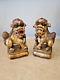 Antique Pair Of Gilded Wooden Chinese Foo Dogs, Male & Female Circa 1900's