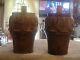 Antique Pair Of Large Hand Carved Wood Finials Architectural Salvage