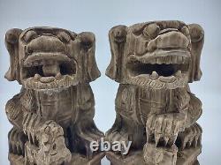 Antique Qing Dynasty's Chinese Wood Carved Foo Dogs a Pair