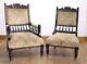 Antique Victorian Carved Pair Of Fireside Salon Chairs