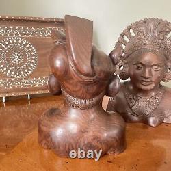 Antique pair of Indonesian carved Hard Wood Figures / Busts Male & Female