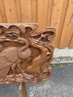 Beautiful Hand Carved Wooden Plaque Of A Pair Of Loving Peacocks