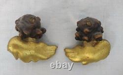 Carved, Painted Wood Angel/Cherub Head Pair Hanging Wall Art/Decor Antique