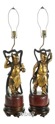 Chinese Carved Gilt Wood Figural Lamps A Pair
