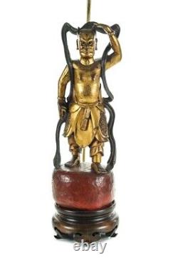 Chinese Carved Gilt Wood Figural Lamps A Pair
