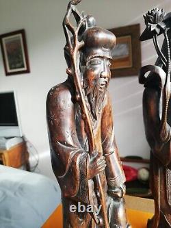 Chinese Large Pair Wood Carvings Figures