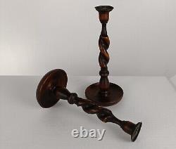 Couple pair Wooden Barley Twist Candle Holders Candlesticks Hand Carved Wood