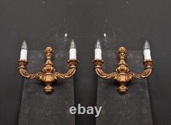 Decorative Pair of Large Vintage Italian Carved Wood 2 Arm Gilded Wall Lights