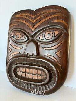 Exceptional MIDCENTURY Pair Hand Carved Maori New Zealand Wood Wall Tiki Art