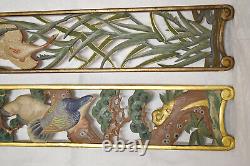 Fine Antique Chinese Japanese Carved & Painted Wood Wall Panels