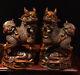 Gy071 12 X 7 X 6 Cm Boxwood Carving Figurine Statue Foo Dog Lion Pair