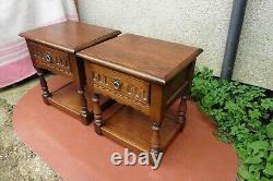 Good Matching Pair Of Carved Oak Old Charm Bedside Cabinets, Chests, Tables