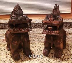 Great Pair Large Chinese Fu Foo Dogs Carved Wood