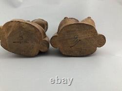 Hand Carved Pair of Teak Wood Tribal Bust Sculptures of Woman and Man