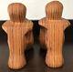 Hand Carved Solid Zebra Wood Pair Of Sitting People Bookends Preowned